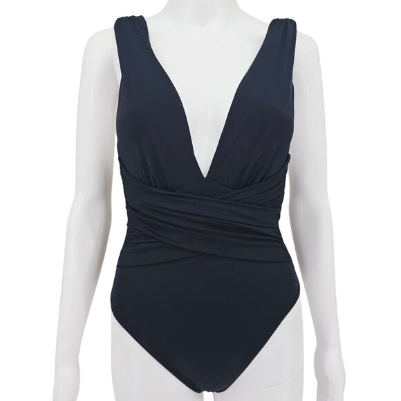 Trina Turk Black Wrap Front One-Piece Swimsuit Black 4 - Picture 1 of 4